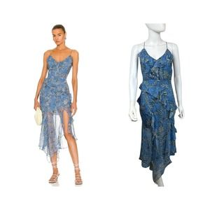 VERONICA BEARD Avenel Silk Ruffle Dress in Blue Sz 0